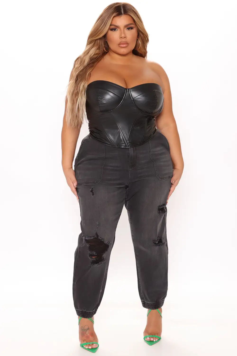 Bae For Tonight Faux Leather Corset Top - Black