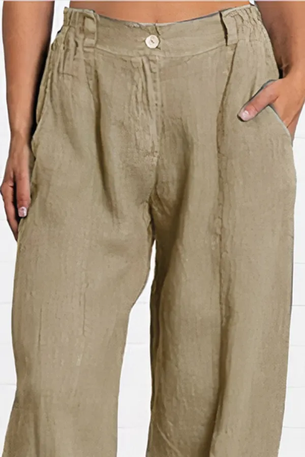 Solid Slant Pocket Elastic Waist Crop Pants