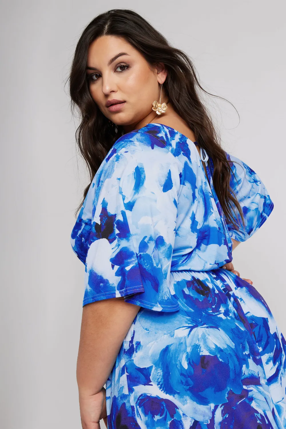 YOURS LONDON Curve Blue Floral Angel Sleeve Maxi Dress