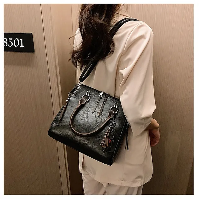 Boston Women's Handbag Set-PU Leather Shopping Bag-Zipper Adjustable Large Capacity Waterproof Bag-Set of 4