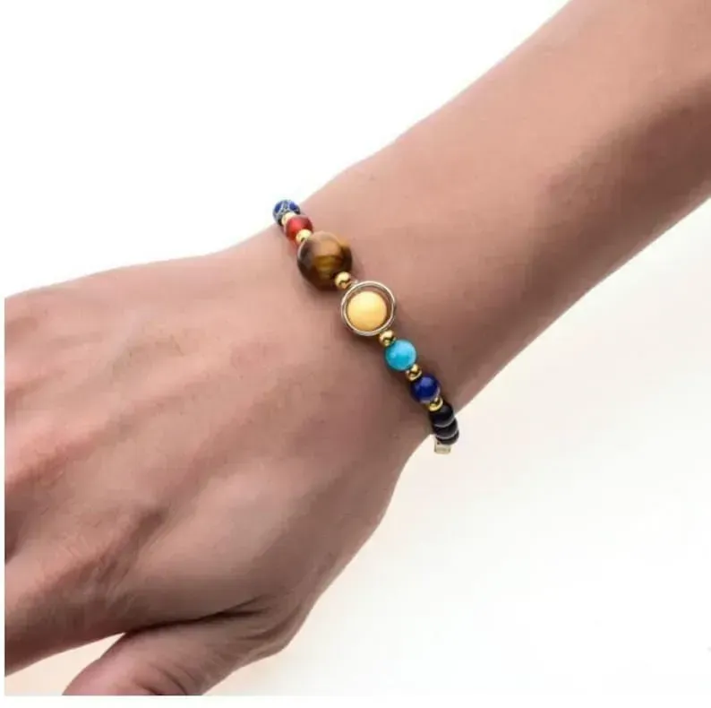 Universe Galaxy the Eight Planets Bracelet-Solar System Natural Stone Bead Bracelet -Yoga Chakra Bracelet-Guardian Star Earth Space Bracelet