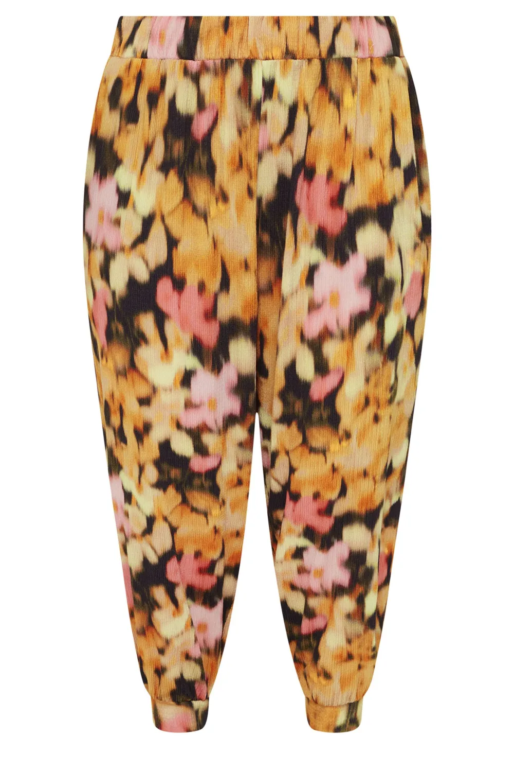 YOURS Curve Yellow Ikat Print Textured Cropped Harem Trousers