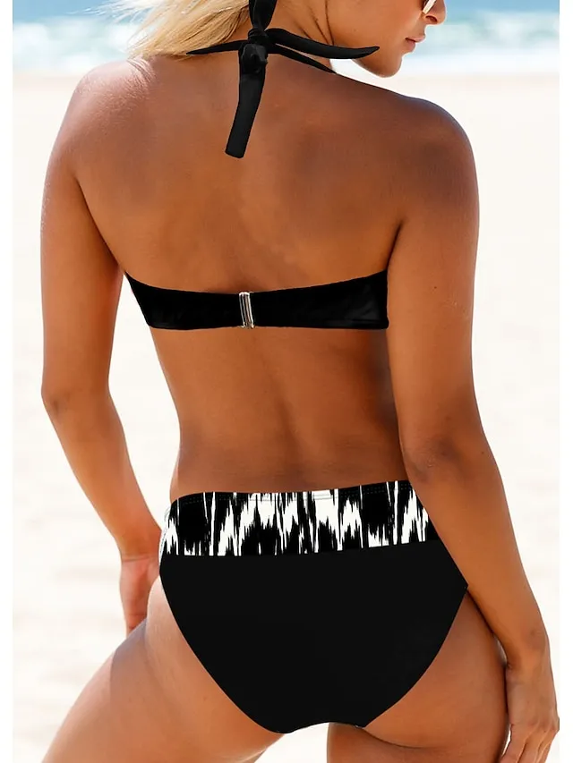 Women's Swimwear Bikini Plus Size Swimsuit 2 Piece Printing Leopard Gradient Color Black Yellow Blue Green Bandeau Bathing Suits Sports Push Up Summer