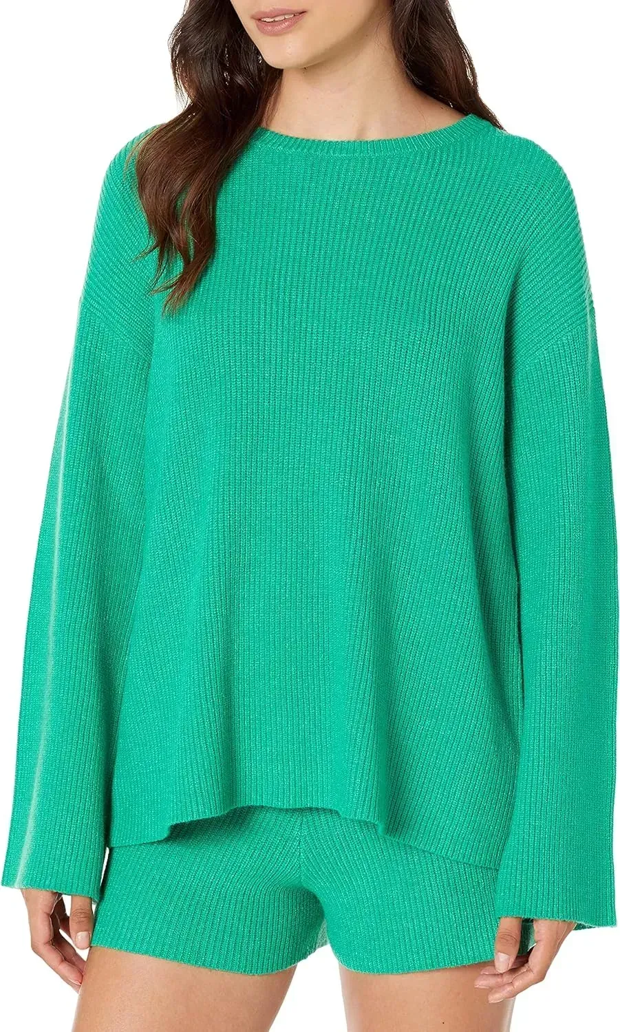 Women's Alice Crewneck Back-Slit Ribbed Pullover Sweater