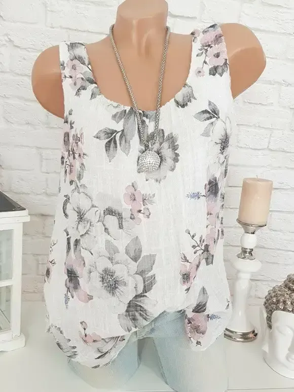 Women's Scoop Neck Sleeveless Printed Tops