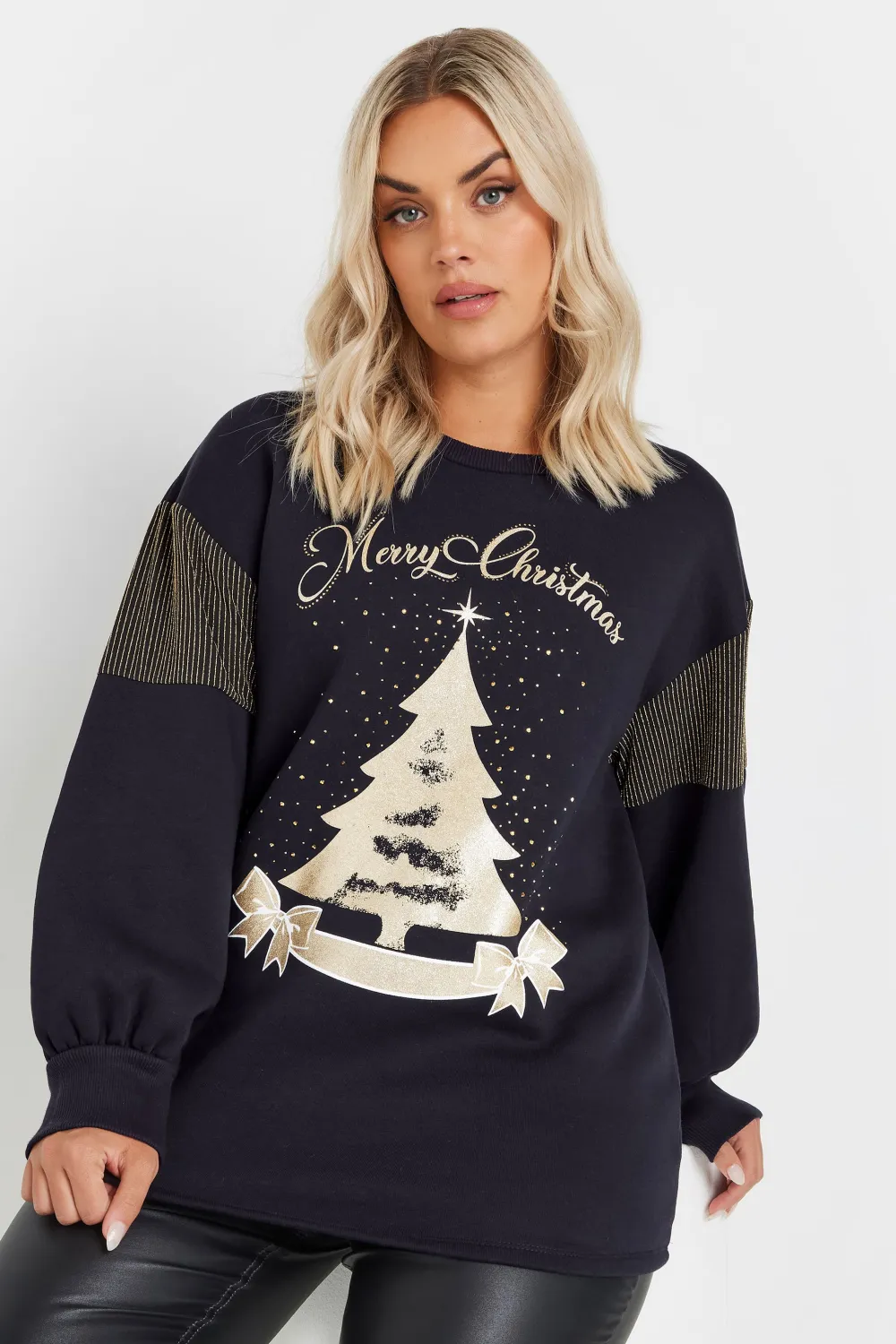 YOURS Curve Blue 'Merry Christmas' Diamante Embellished Sweatshirt