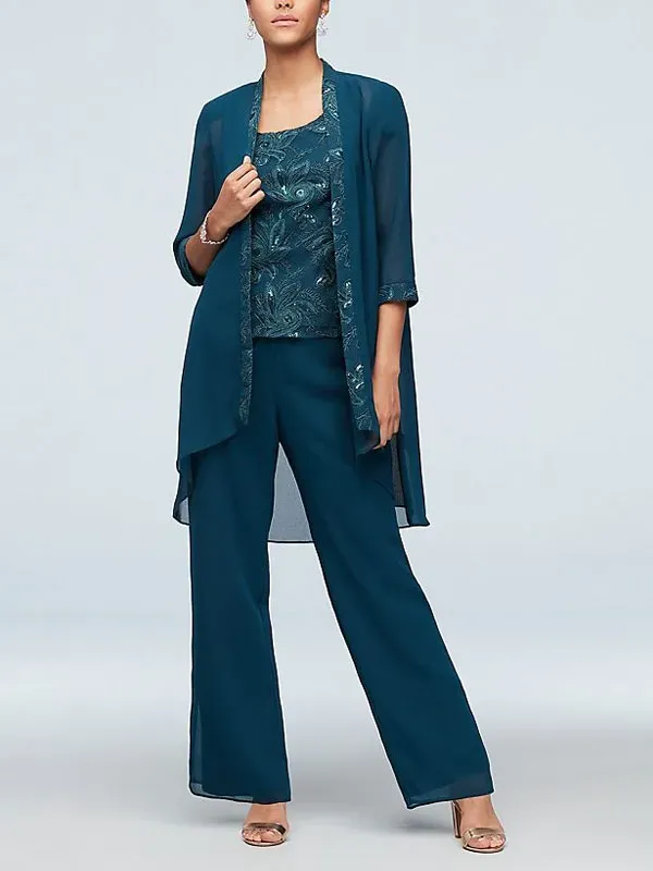 Elegant wedding chiffon sequin jacket cardigan women's three-piece set