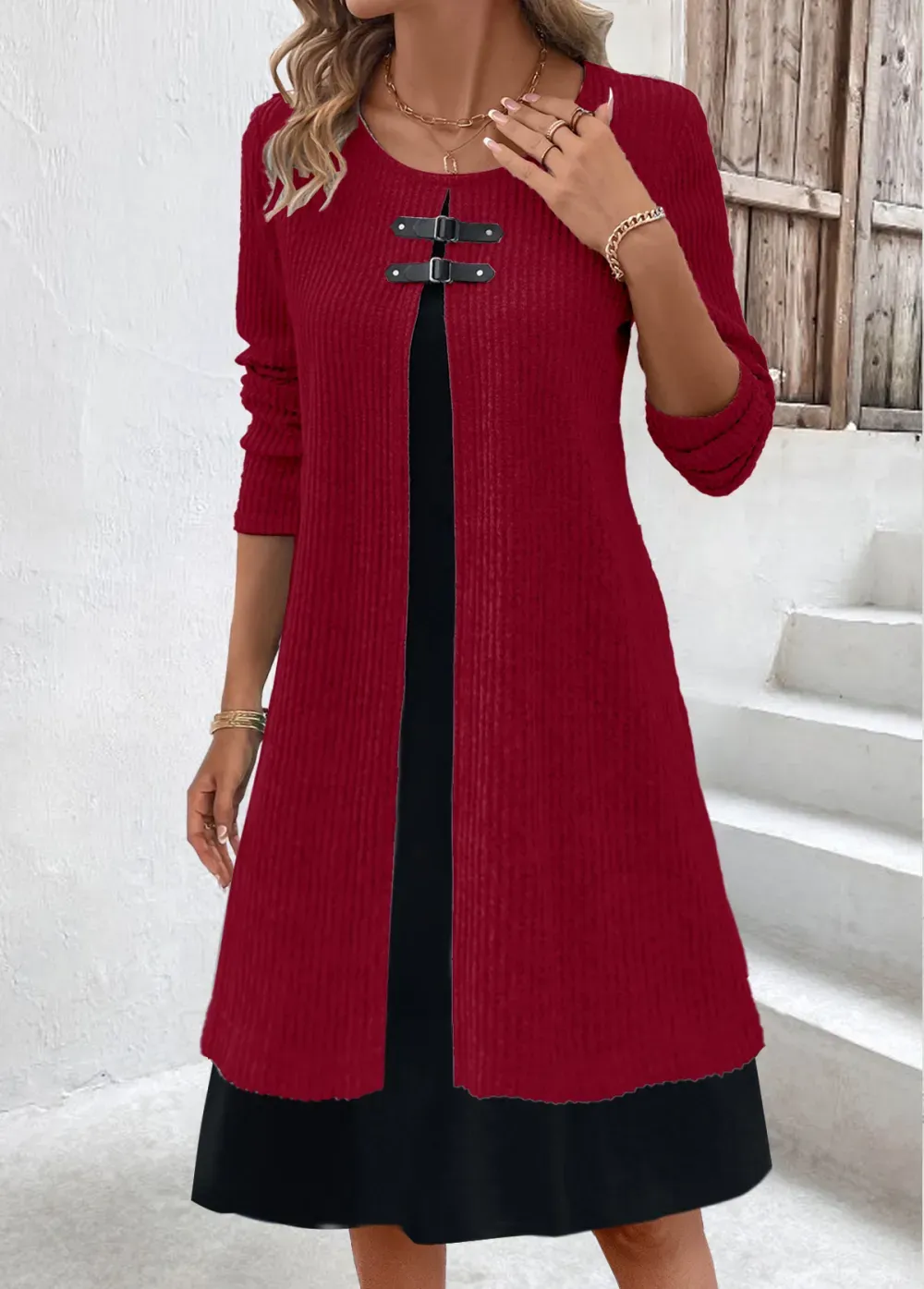 Light Grey Marl Fake 2in1 A Line Dress