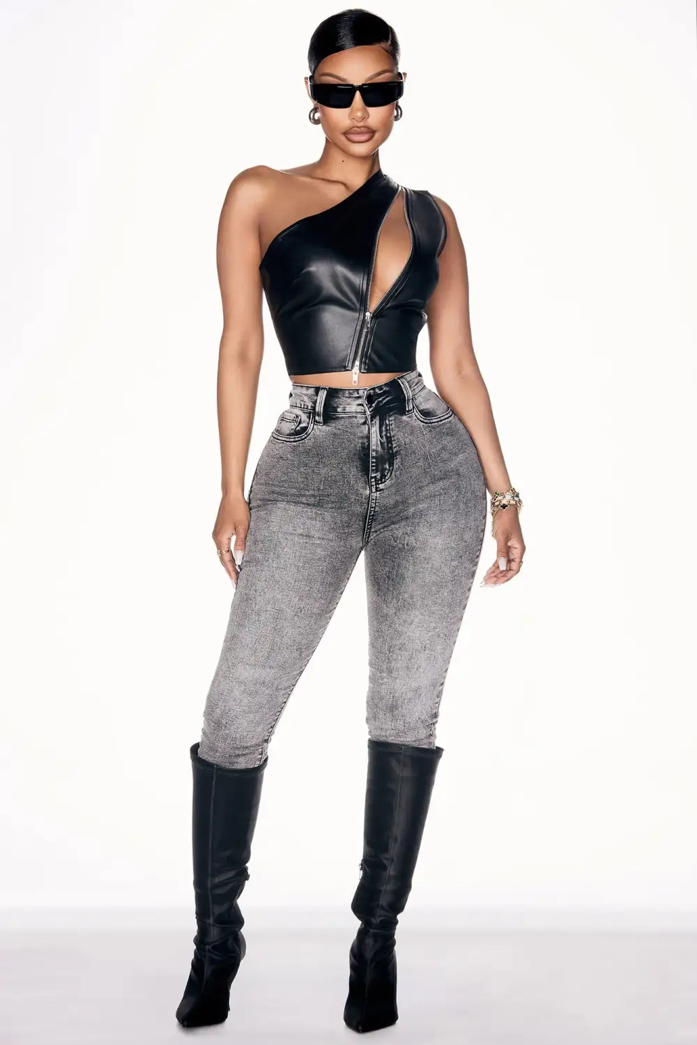 It's Giving High Stretch Curvy Skinny Jeans - Acid Wash Grey