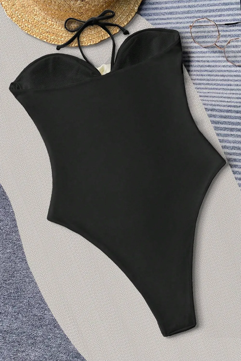 Bikinx Monochrome Halter Neck 3d Flower Decoration Sexy One-piece Swimsuit