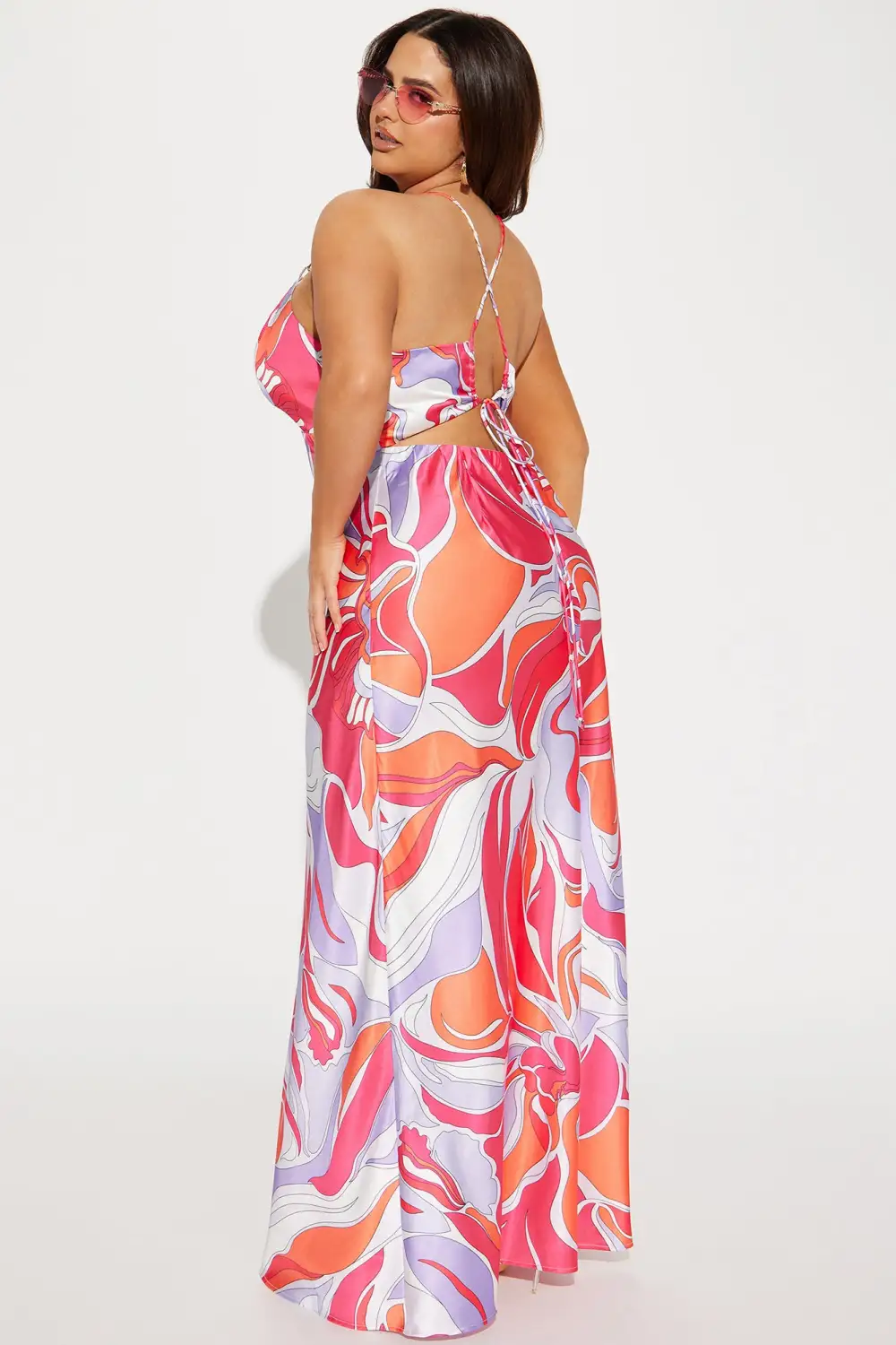 Danielle Satin Maxi Dress - Fuchsia/combo