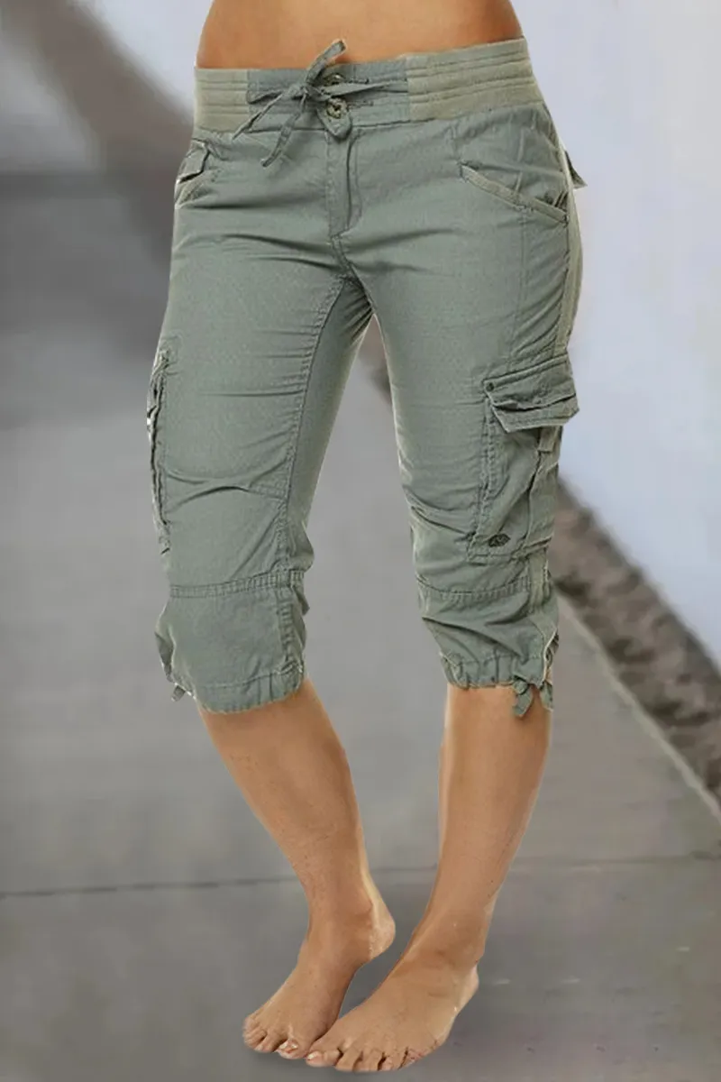 Drawstring Pocket Side Low Waist Pants