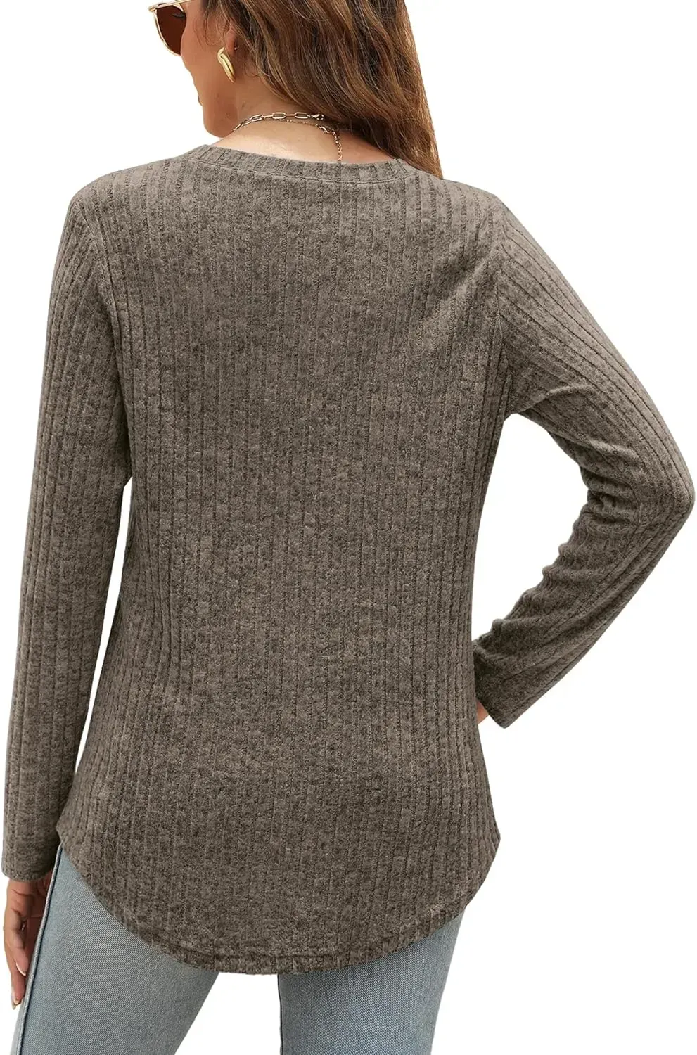 OFEEFAN Long Sleeve Shirts for Women Lightweight Crew Neck Casual Tunic Tops