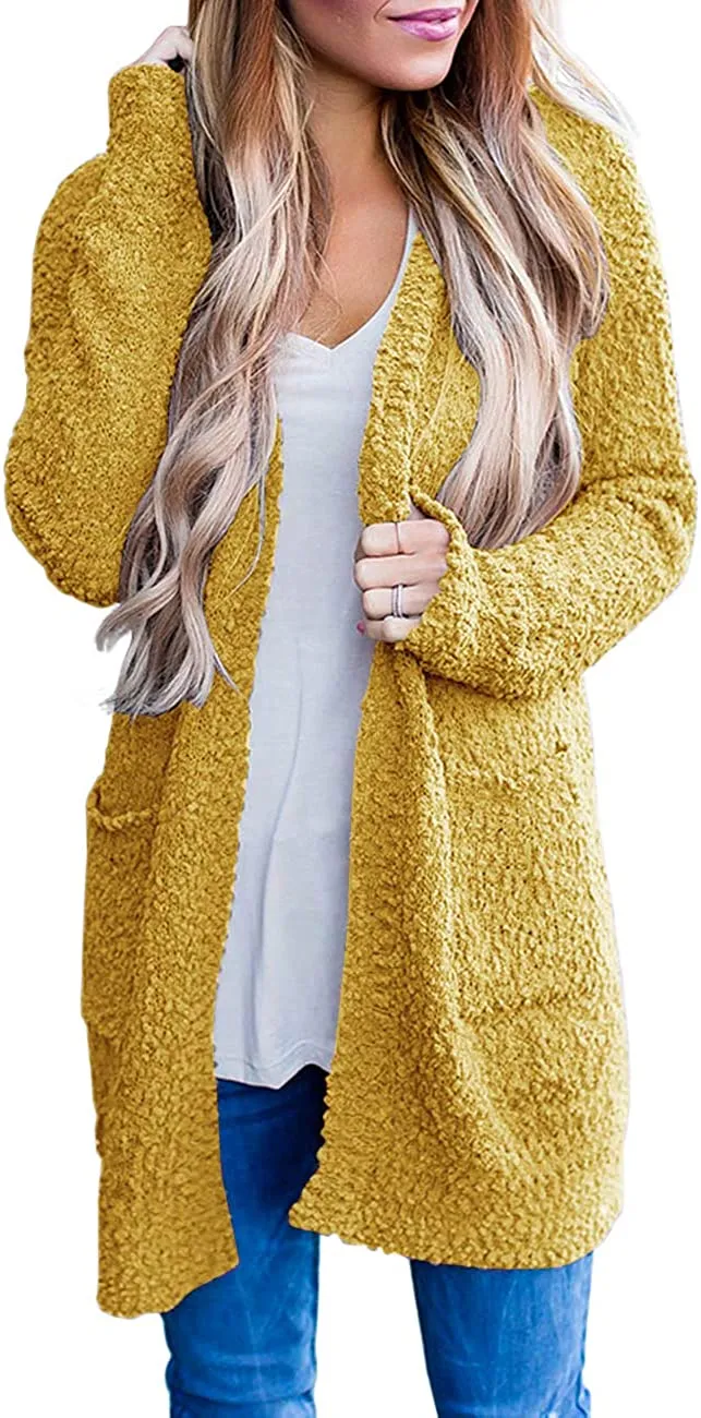 Women's Long Sleeve Soft Chunky Knit Sweater Open Front Cardigans Outwear Coat