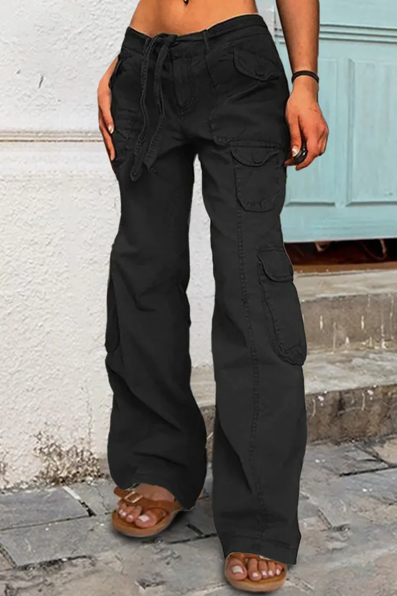 Low Waist Belted Flap Pocket Cargo Pants