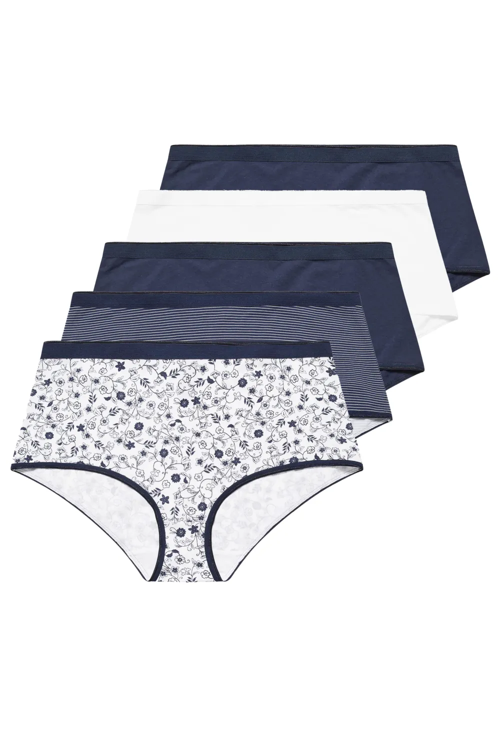 YOURS 5 PACK Curve Blue & White High Waisted Full Briefs