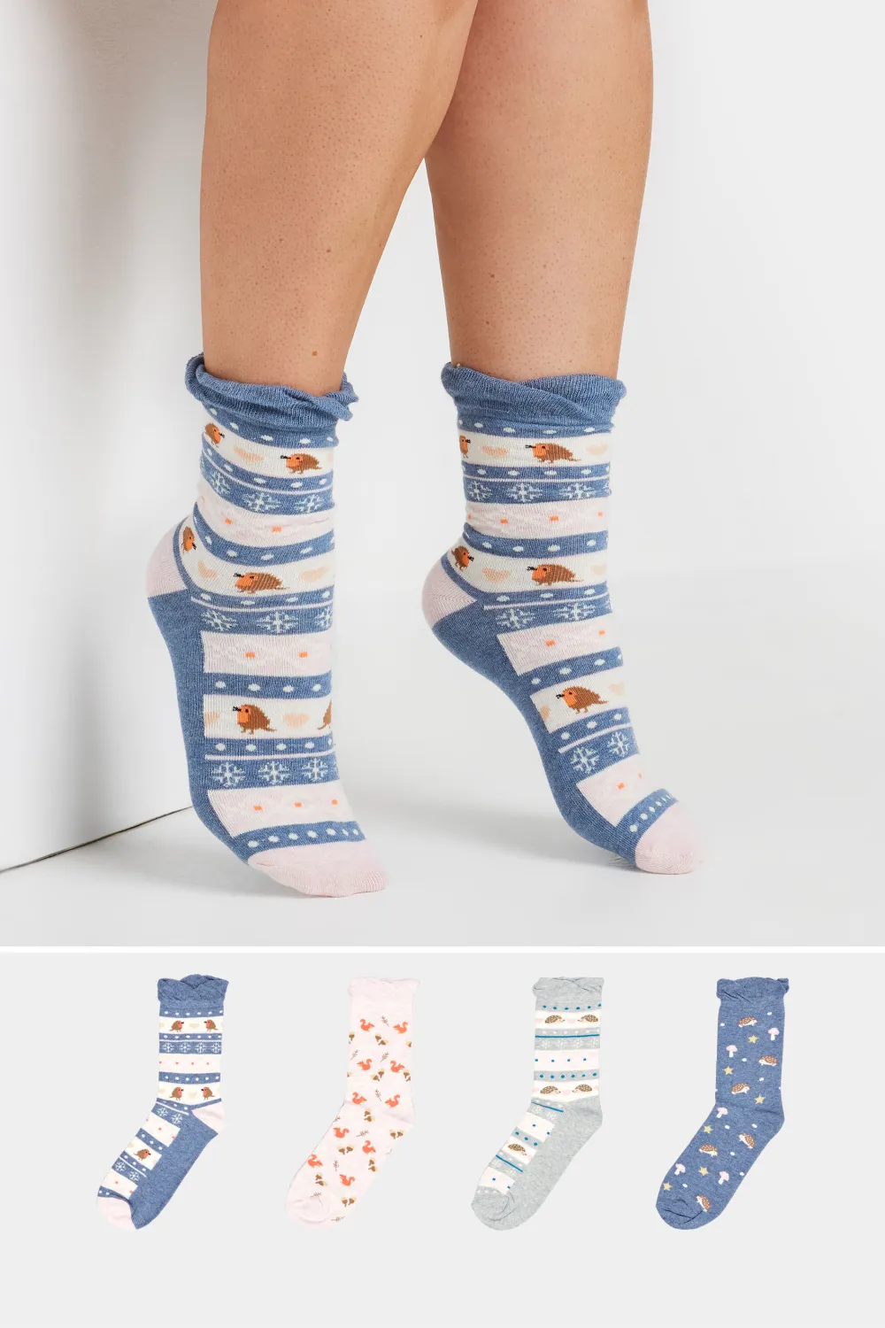 4 PACK Blue Fairisle Print Ankle Socks