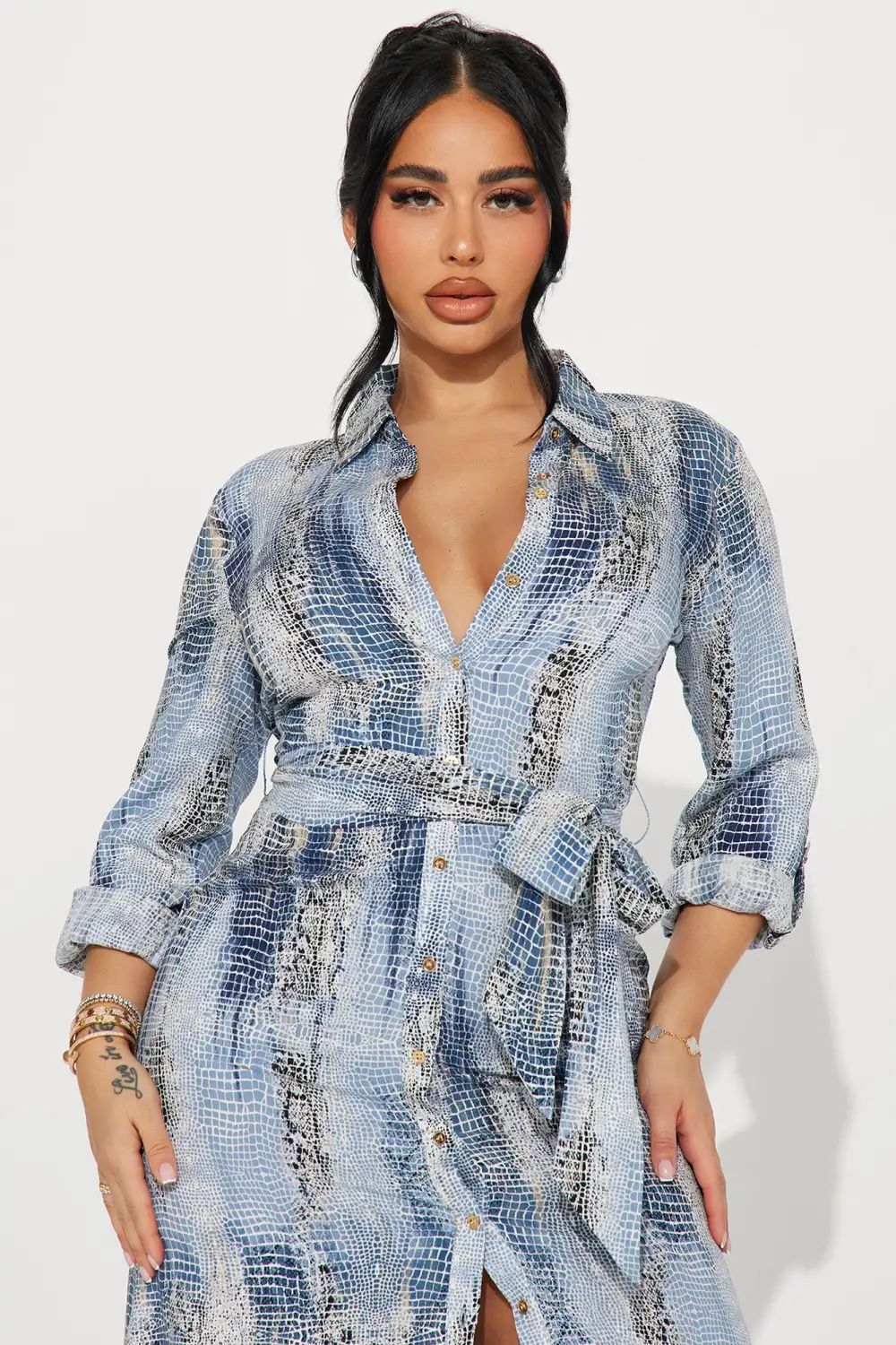 Jolene Midi Shirt Dress - Blue/combo