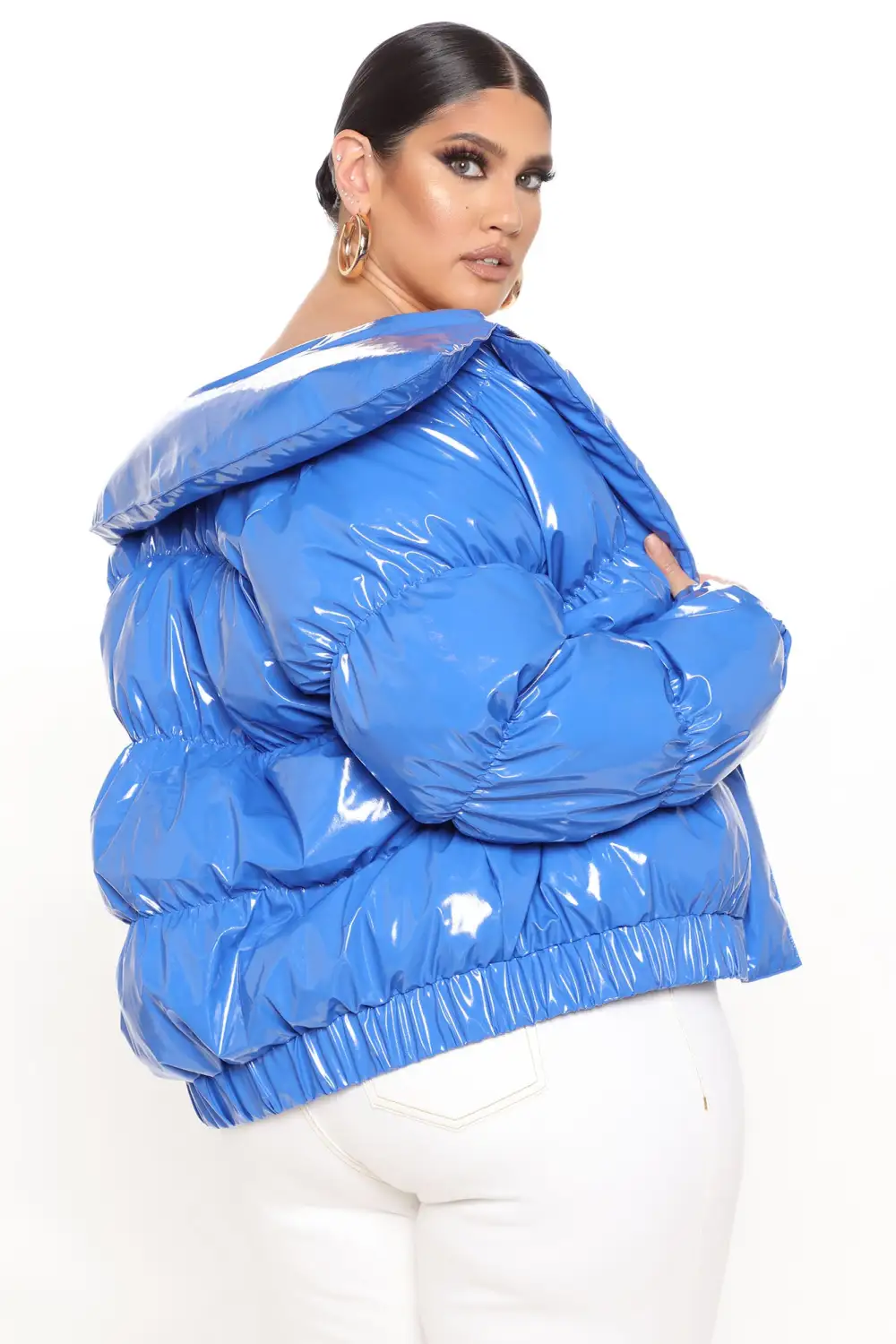 Texture Me Latex Puffer Jacket - Royal