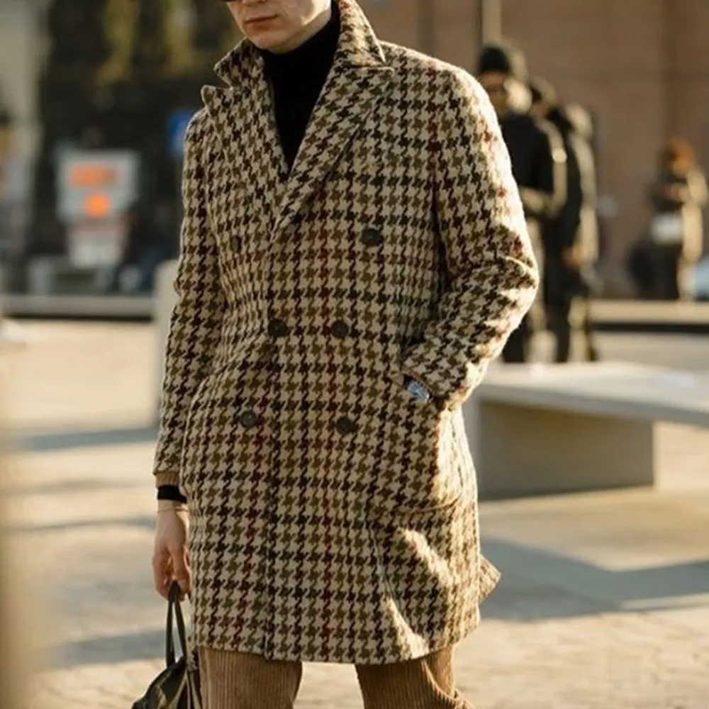 Men's British Style Lapel Coat Mid Length Coat