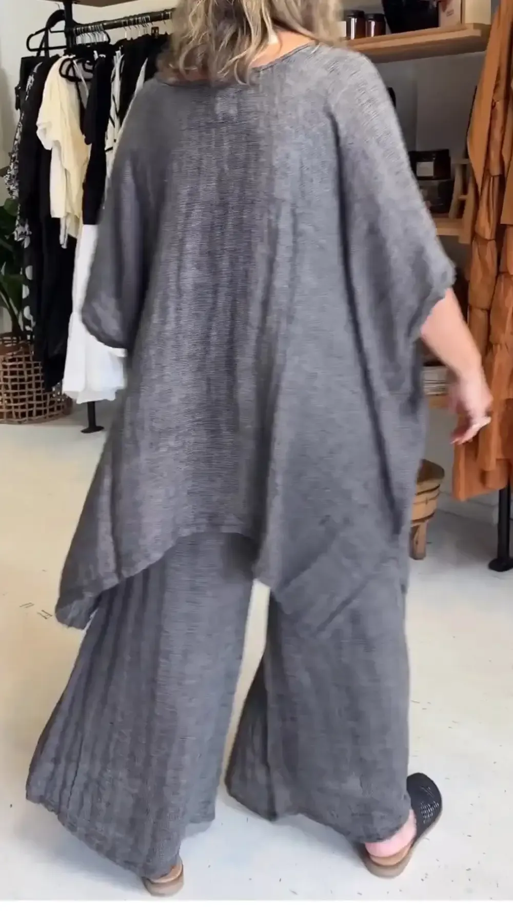 Women's Round Neck Mid-length Bat Sleeve Loose Casual Suit