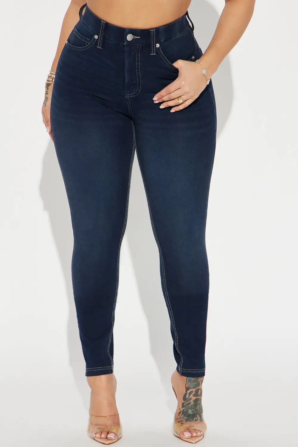 Off The Record Knit Denim Stretch Skinny Jeans - Dark Wash