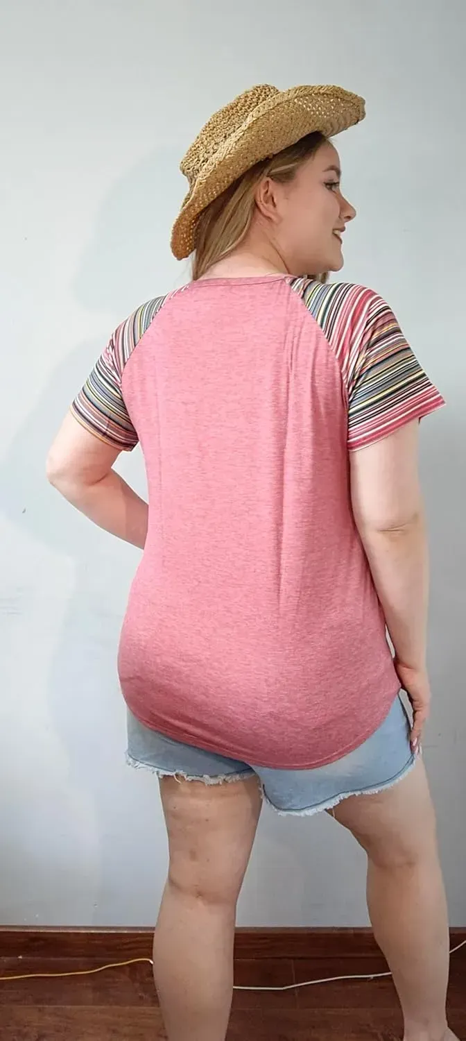 TIYOMI Plus Size T Shirt for Women Short Sleeve Tunic Cross Line Shirts Round Neck Tops Summer Blouse XL-5XL 14-28