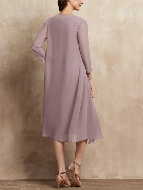 Collar Lace Dress Solid Color Chiffon Top Set