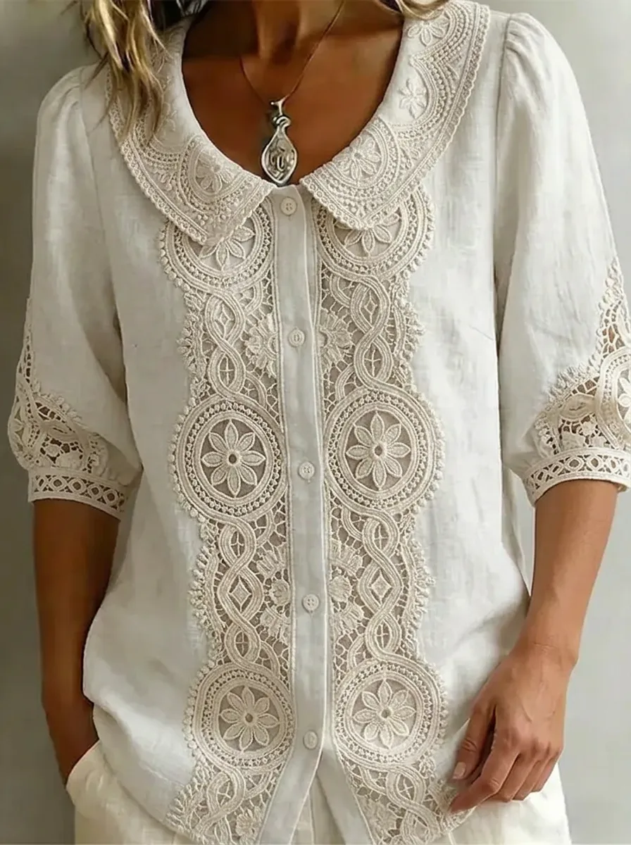 Women's Nashville Vintage Floral Lace Embroidered Button-up Shirt