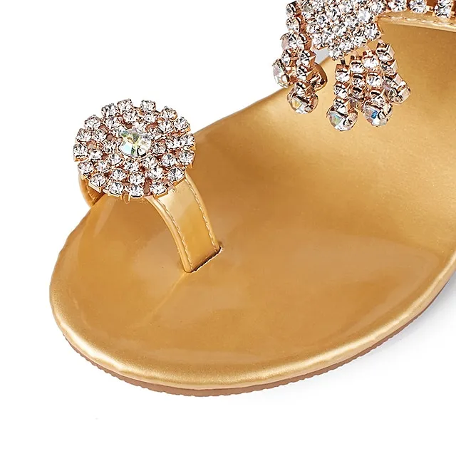 Women's Sandals Orthopedic Sandals Bunion Sandals Plus Size Sparkly Sandals Party Daily Summer Rhinestone Low Heel Chunky Heel Open Toe Elegant Sexy Sweet PU Leather Loafer Solid Colored Silver Gold