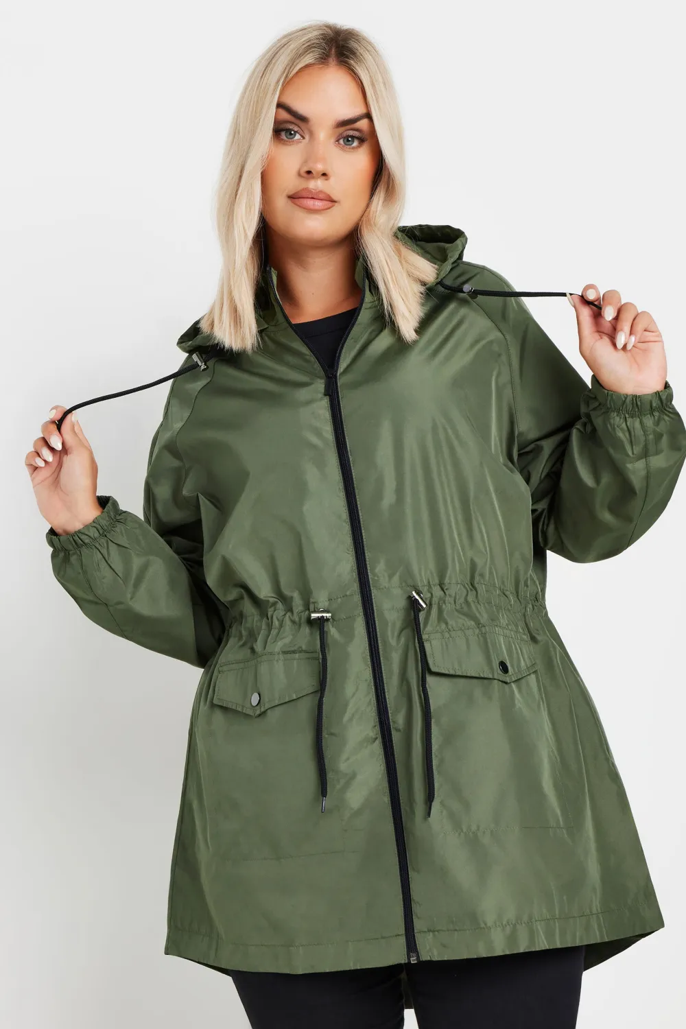 YOURS Curve Black Drawstring Lightweight Parka Jacket