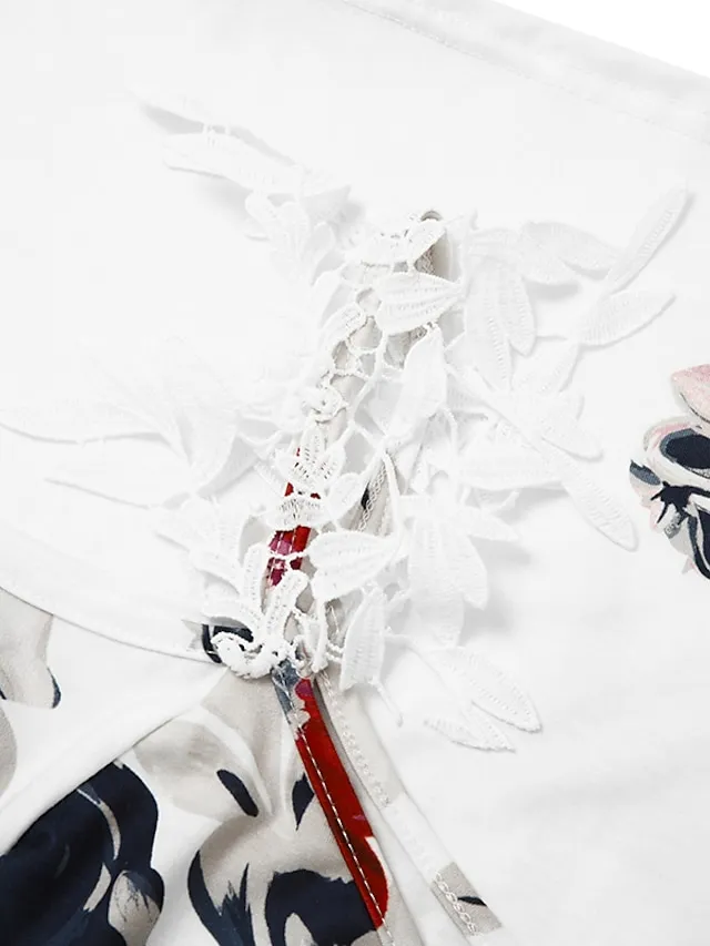 Women's Casual Dress Floral Dress Long Dress Maxi Dress Black White Blue Short Sleeve Floral Cold Shoulder Spring Summer V Neck Fashion Daily Vacation Weekend 2023 S M L XL XXL 3XL