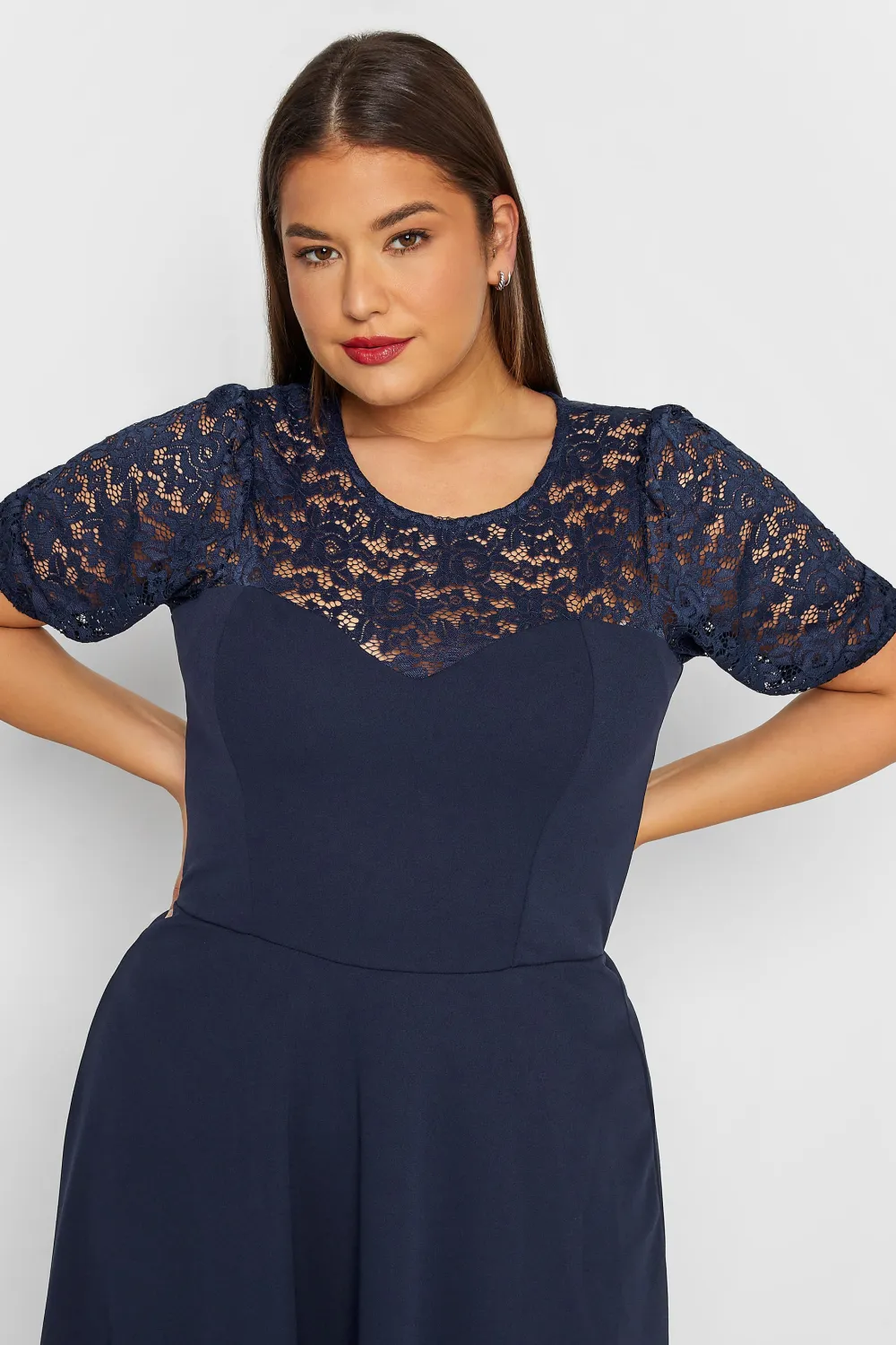 LTS Tall Dark Blue Lace Midi Dress
