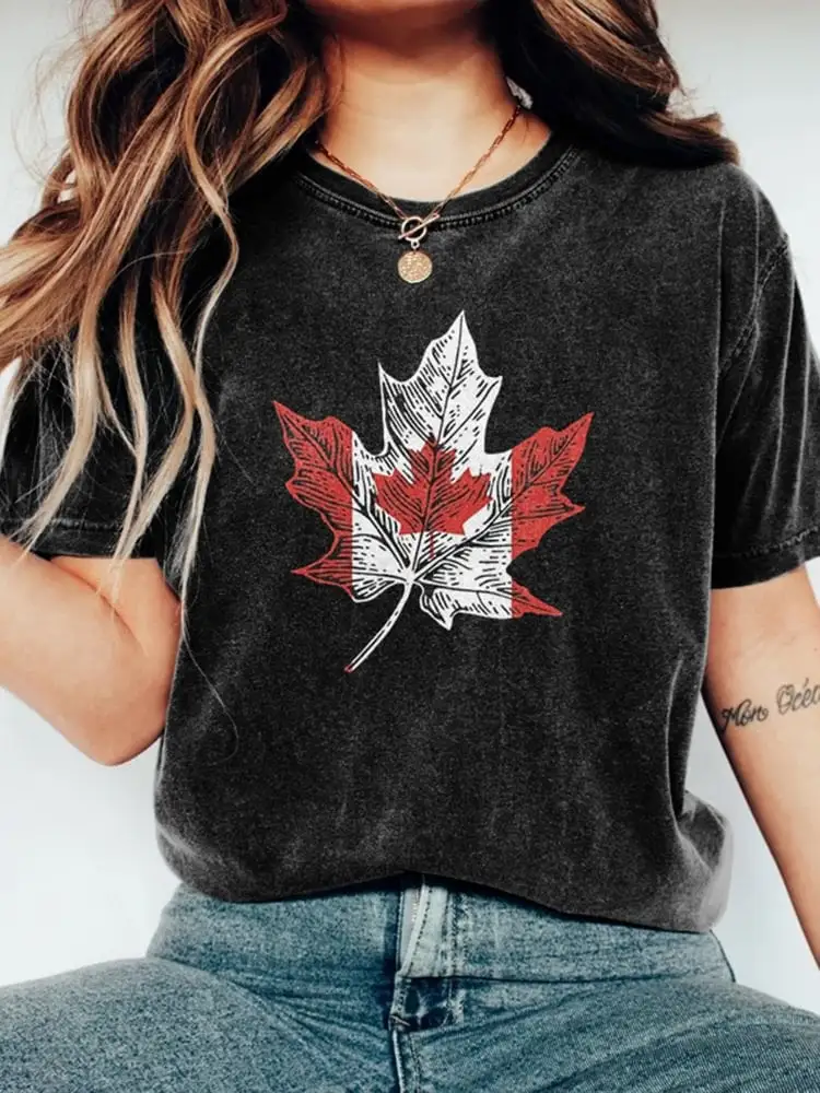 Women’s Retro Canada Print Short Sleeve Casual T-Shirt