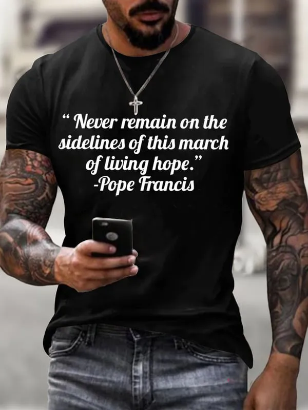 Men's  Pray For Holy Father 1936-2025 Print Short Sleeve Round Neck Cotton T-Shirt