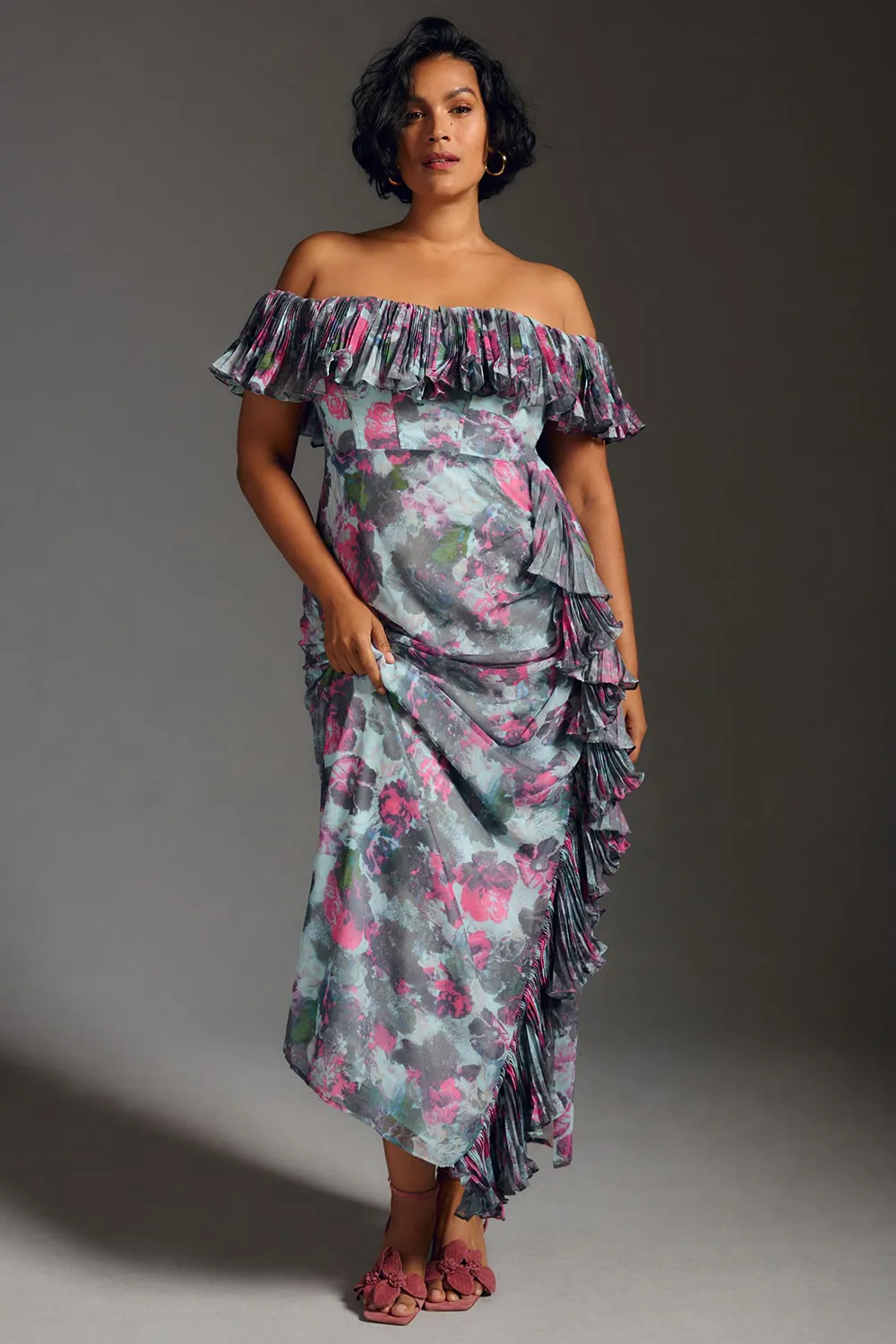 Hutch Off-The-Shoulder Ruffled Column Dress