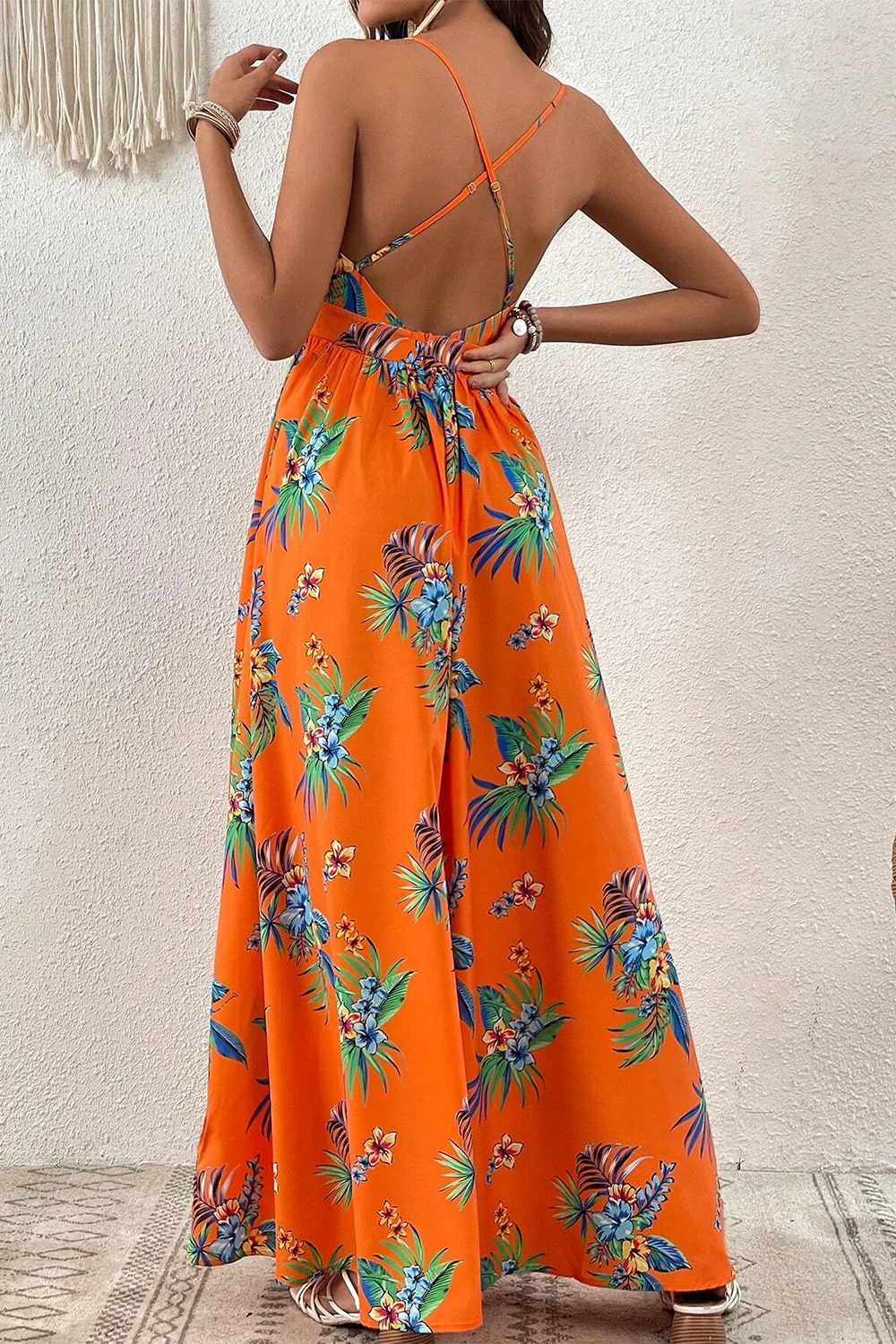 Women's Plant Printed Spaghetti Strap Dress
