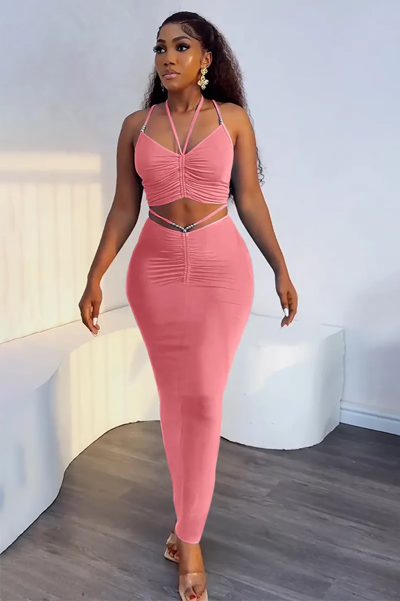 Ruched Crop Cami Bodcyon Maxi Skirt Matching Set