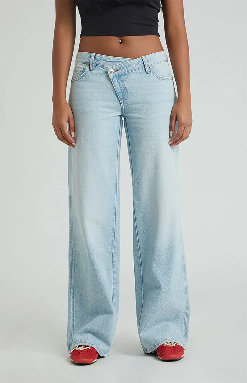 PacSun Casey Asymmetrical Low Rise Baggy Jeans Light Indigo