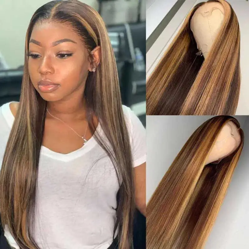 #4/27 Highlight Straight HD Transparent Lace Front Wig 100% Virgin Human Hair