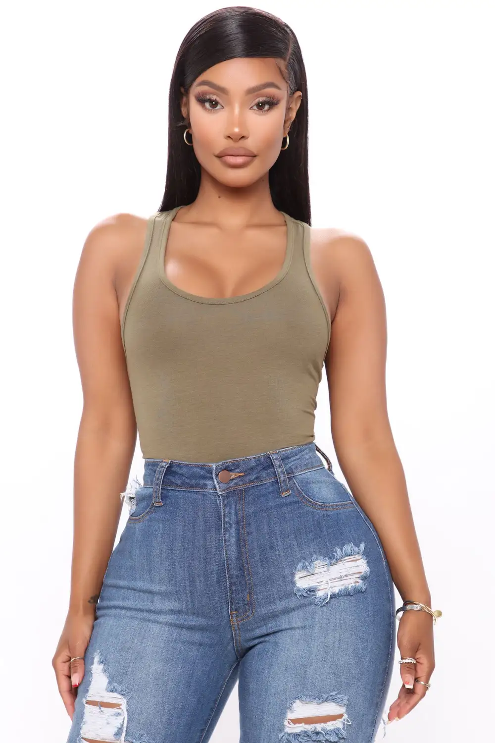 Divine Basic Tank Bodysuit - Olive