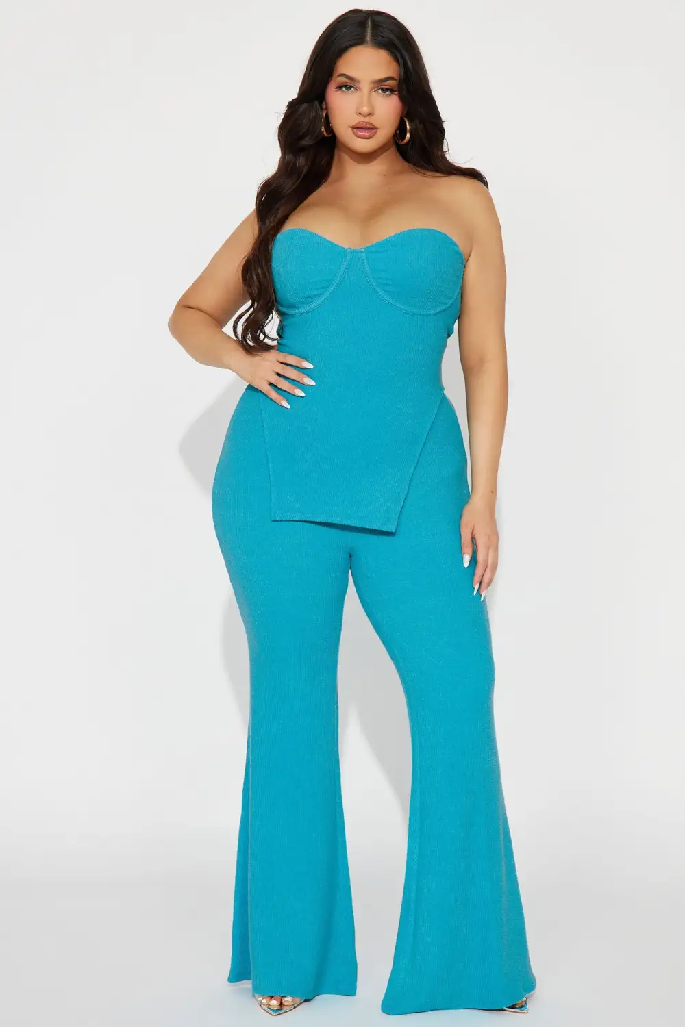 Call My Name Ribbed Pant Set - Turquoise