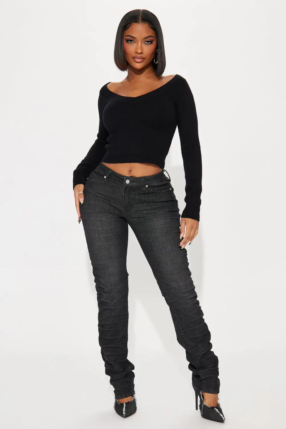 Cellie Off Shoulder Sweater Top - Black