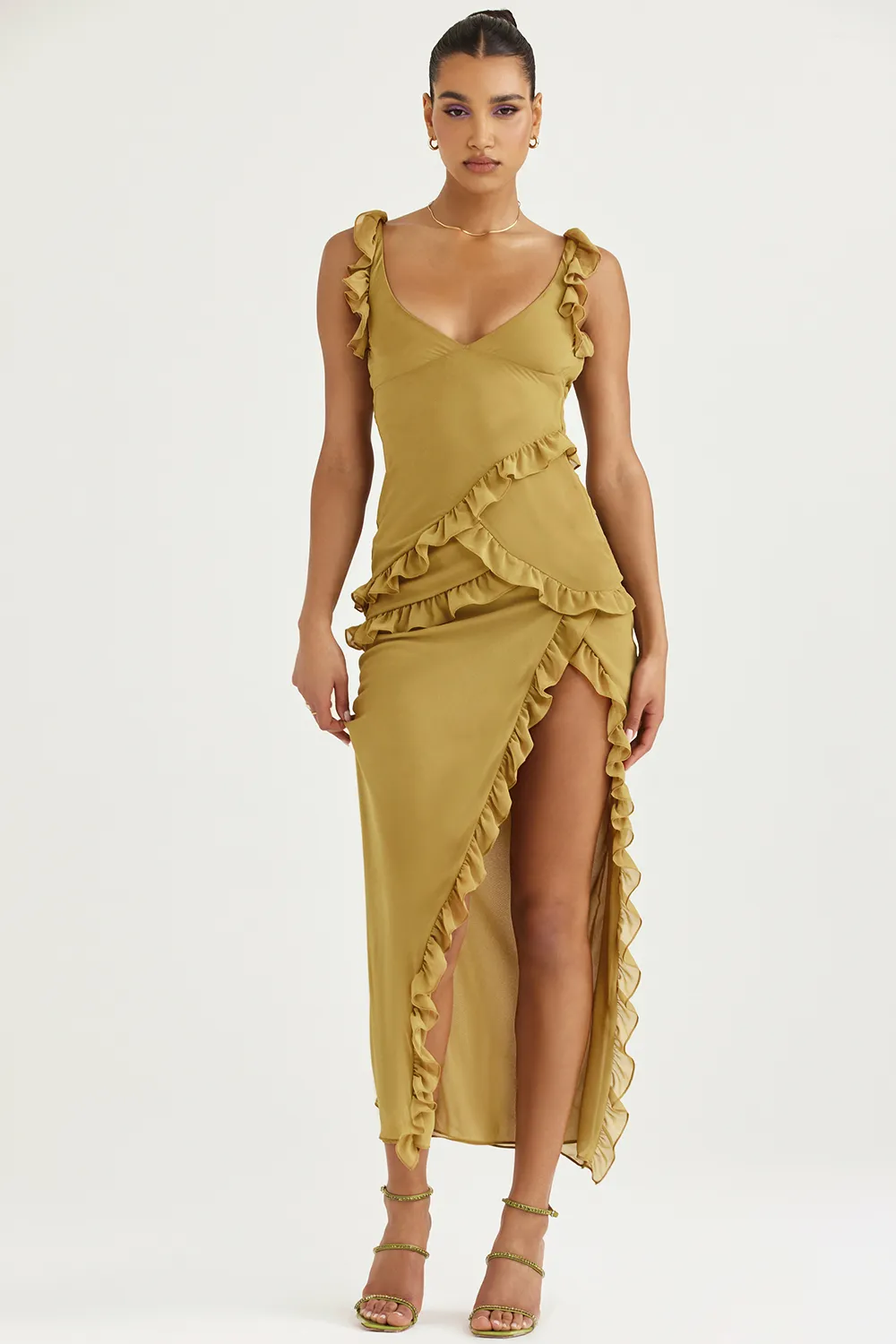 FLAME ORANGE RUFFLE MAXI DRESS