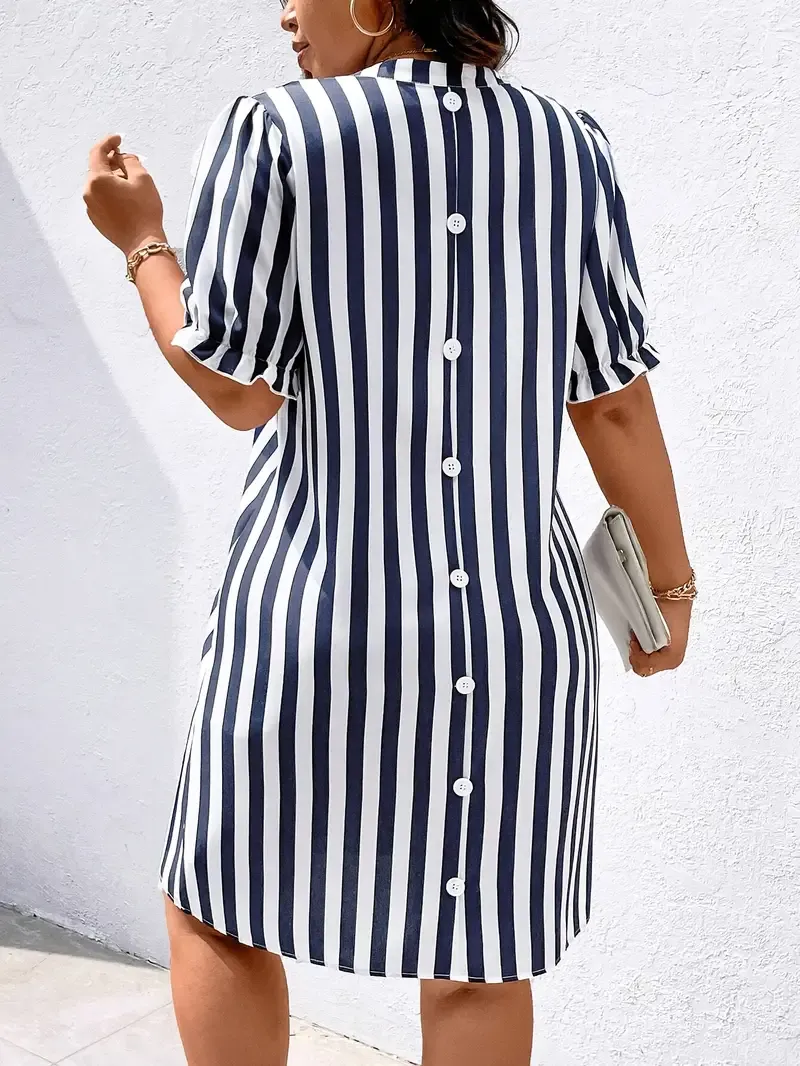 Large Size Women's Trumpet Short Sleeve Striped Print Simple Daily Dress 10K+ sold Sold by Miss YuChen