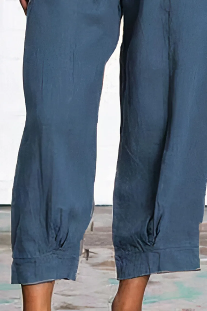 Solid Slant Pocket Elastic Waist Crop Pants