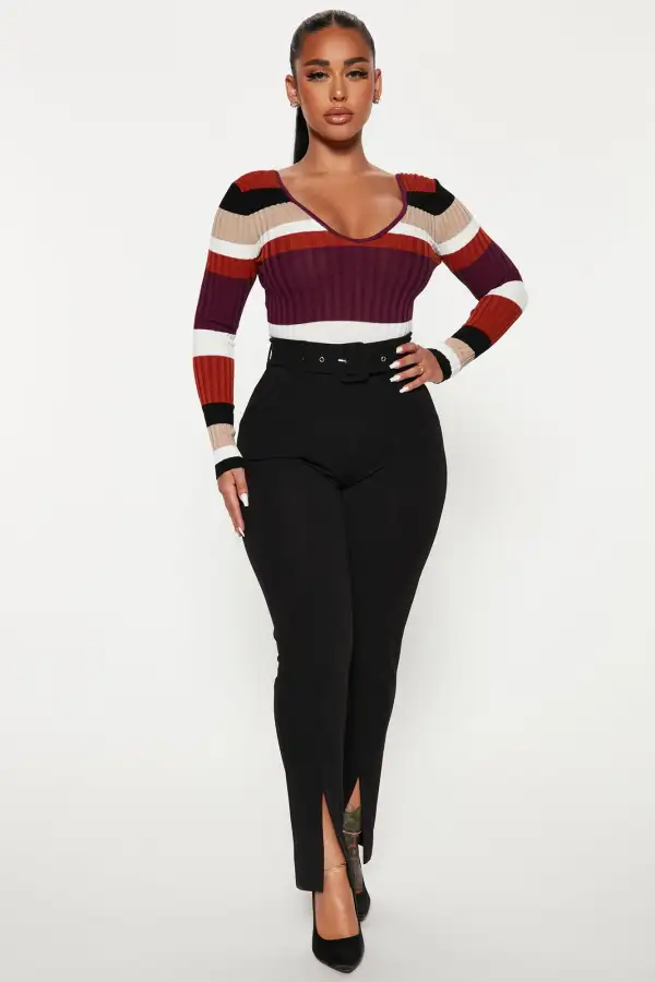 Kallan Knit Striped Sweater Top - Purple/combo
