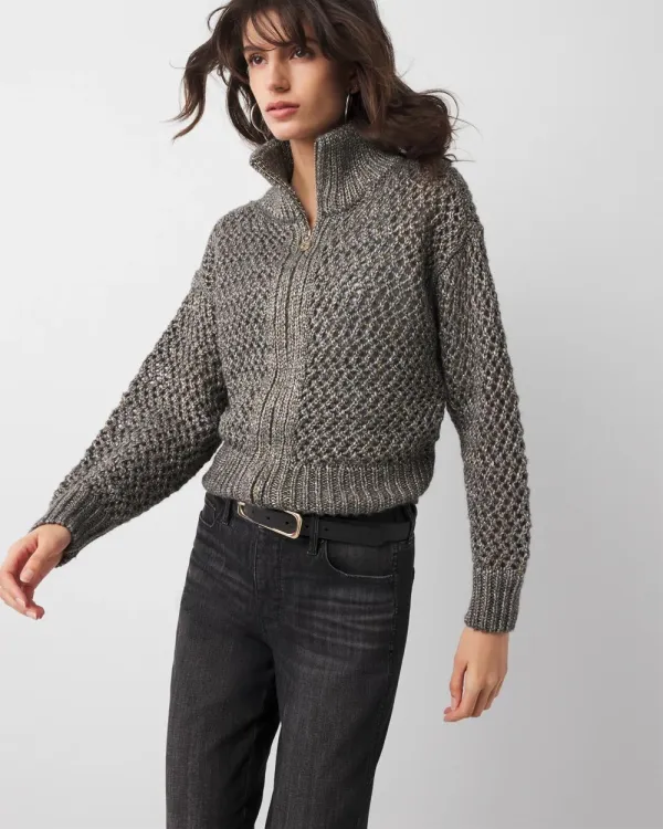 Open Stitch Zip-Up Cardigan