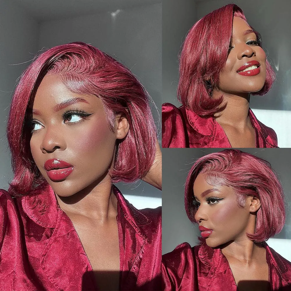 Sterly Burgundy 99J Frontal Wigs Human Hair Straight Short Bob Wigs For Women