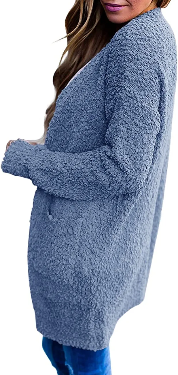 Women's Long Sleeve Soft Chunky Knit Sweater Open Front Cardigans Outwear Coat